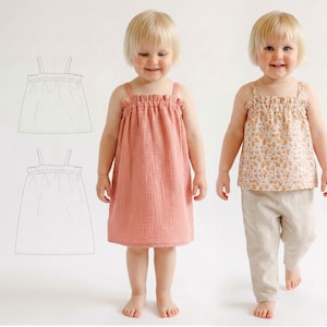 Conjunto de Moldes para Vestido de Verão e Blusa Infantil em Musselina - Ideia Ideal para Roupa de Bebê - Projeto Fácil para Iniciantes - Vestido Infantil