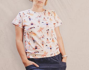 Patron de couture pour débutant très facile Patron de t-shirt femme Idée de tenue d'été Patron de chemisier PDF en téléchargement numérique Tutoriel Apprendre à coudre