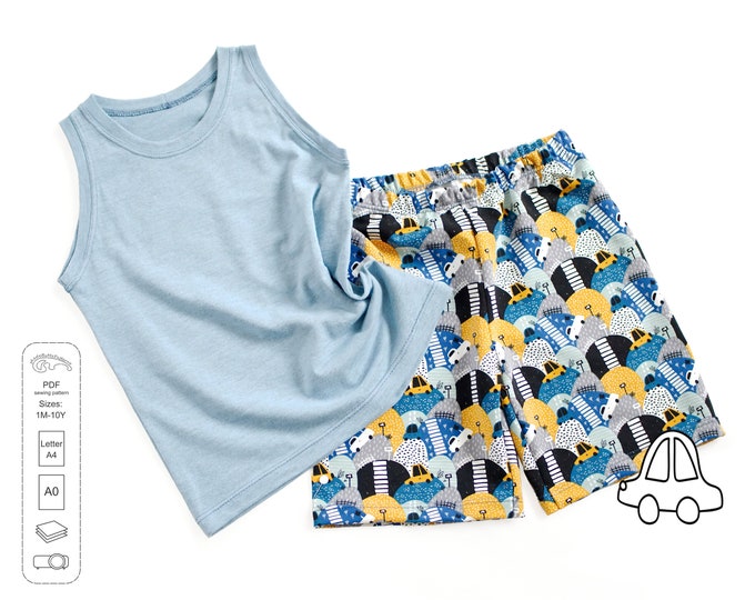 Tank top and shorts PDF sewing pattern, sewing patterns from 1 month to 10 years, Instant Download Sewing Pattern