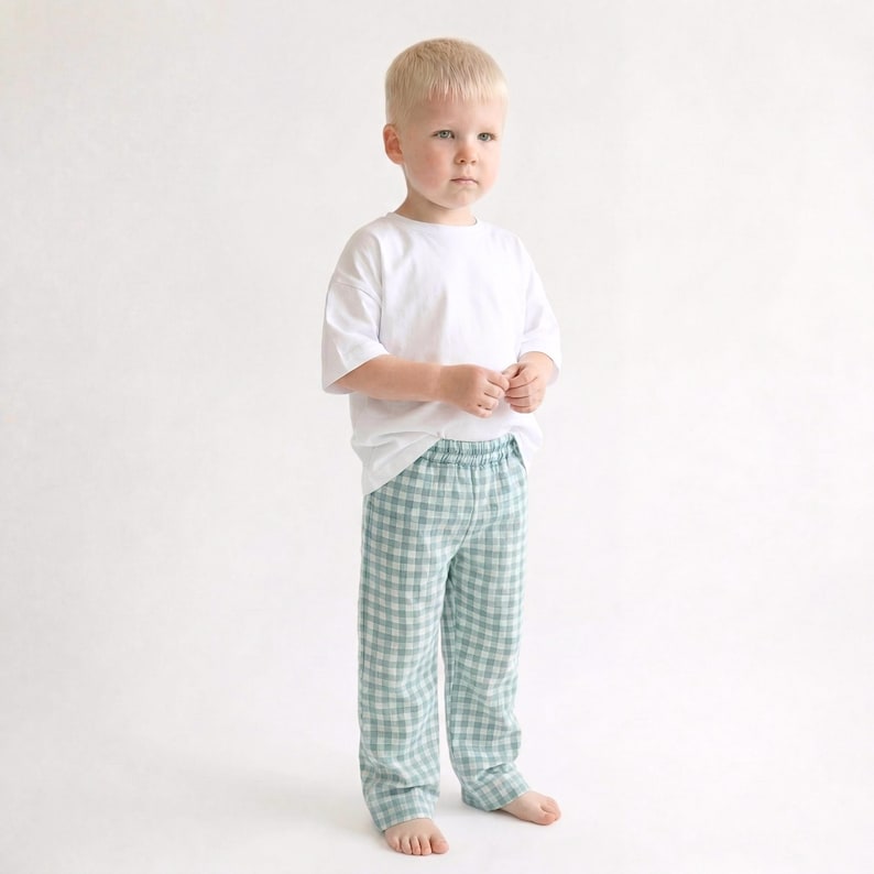 Toddler wearing pants made with simply pdf sewing pattern
