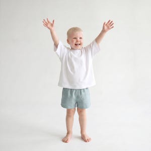 Simple kids shorts for beginners made using a tulip shorts sewing pattern.