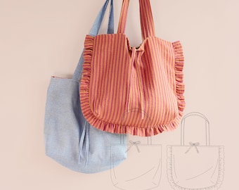 Ruffle Tote Bag Pattern for Women Beginner Easy Sewing Patterns for Shoulder Bags Boho Gift to Sew Classic Daily or Beach Bag Idea