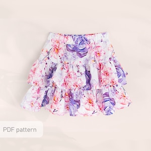 Skirt sewing pattern, mini skirt pattern, comfy girls sewing pattern up to 10 years