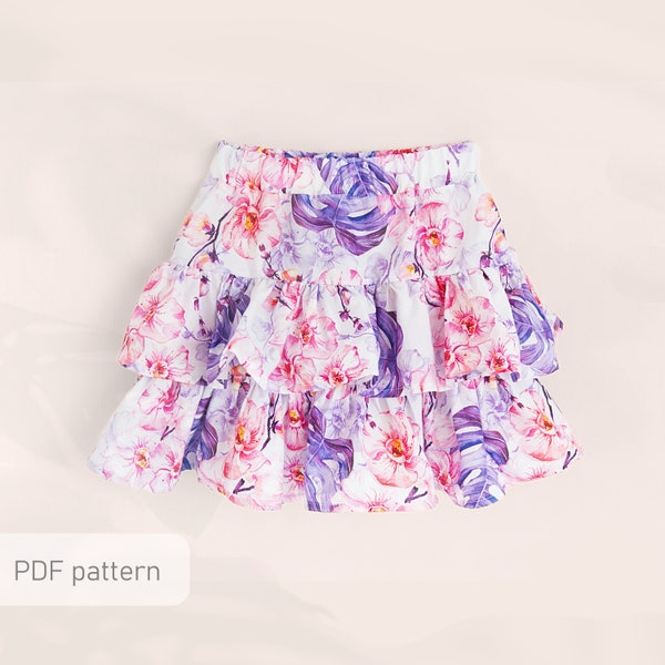 Skirt sewing pattern, mini skirt pattern, comfy girls sewing pattern up to 10 years