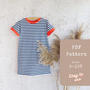Patron de robe t-shirt fille | Patron de couture PDF | Patron de robe pour toute-petite fille | Patron de couture pour robe tulipe | Patron de couture de robe d'été