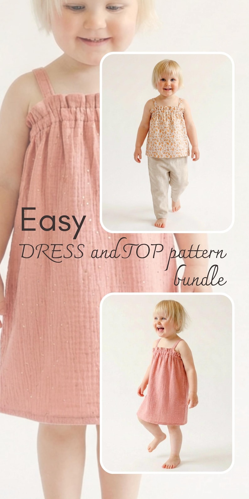 Zomerjurk patroon en top naaipatronen bundel voor kinderkleding mousseline baby outfit idee heel eenvoudig beginnersproject om te naaien peuterjurk afbeelding 20