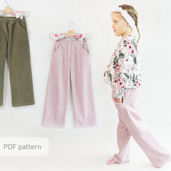 Patrón pantalones palazzo / Patrón pantalones anchos / Patrón de costura niños PDF