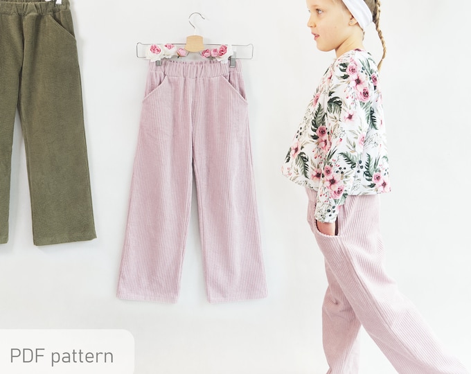 Featured listing image: Palazzo pants pattern | Wide leg pants pattern | Kids sewing pattern PDF