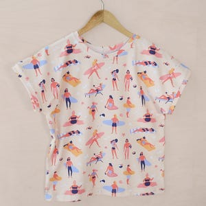 Basic women’s T-shirt sewing pattern example suitable for first sewing project.