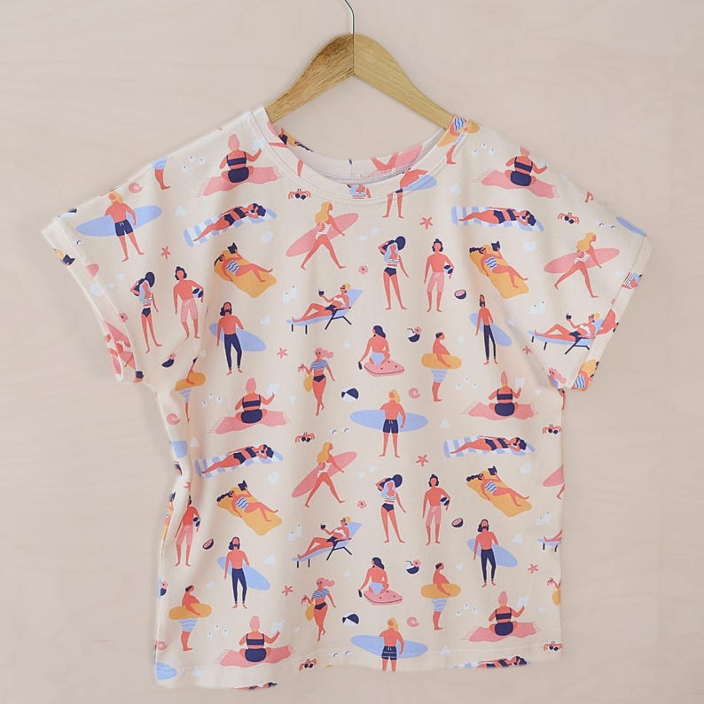 Basic women’s T-shirt sewing pattern example suitable for first sewing project.