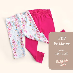 Leggings PDF Sewing Pattern for Baby, Toddler and Kids – Girls Pants Pattern – Elastic Waist – Layered & Projector Files – Sizes 1mo to 10yr