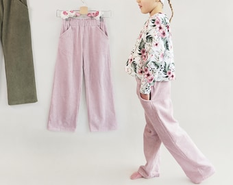 Kids Wide Leg Pants Pattern PDF Girl Palazzo Trousers Boy Woven & Knit Fabric Clothes Projekt Idea Beginner Sewing Patterns MadeByMePatterns