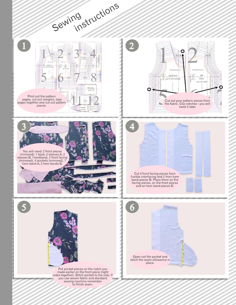Beginner-friendly photo tutorial included in bomber jacket sewing pattern