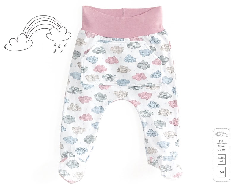 Baby footed pants pattern PDF, baby sewing patterns pdf, baby sewing pattern image 1