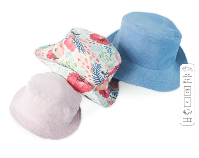 Sewing patterns and tutorials -  sun hat PDF pattern from 1 month up to adult sizes