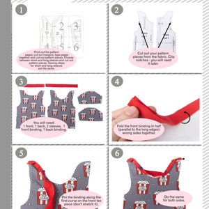 Puede incluir: Instrucciones de costura para una camiseta sin mangas con tem&aacute;tica de palomitas de ma&iacute;z. Las instrucciones incluyen cortar las piezas del patr&oacute;n, sujetar las muescas, doblar el bies por la mitad y sujetar el bies a lo largo de la primera curva de la parte delantera de la camiseta.