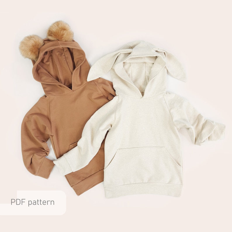 Hoodie with ears sewing pattern PDF, kids and baby sewing patterns pdf, hoodie pattern with projector files included image 1