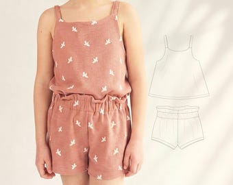 Girls Sleeveless Top Pattern & High Waisted Shorts PDF Sewing Patterns Bundle Beginner Friendly Toddler Gift to Sew Easy DIY Kids Outfit