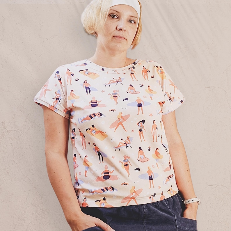 Simple women’s blouse created using an easy digital download sewing pattern.