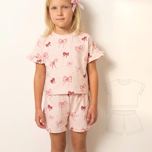 Girls Top & Shorts Set PDF Sewing Pattern Bundle Kids Summer Pajamas Gift to Sew Loungewear Girl Clothes Project for Beginners
