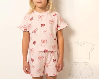 Girls Top & Shorts Set PDF Sewing Pattern Bundle Kids Summer Pajamas Gift to Sew Loungewear Girl Clothes Project for Beginners