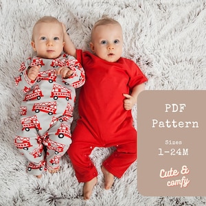 Baby Strampler Schnittmuster PDF | Jungen Strampler Muster | Baby Kleidung Nähanleitung | Schnittmuster Overall für Baby | Babyparty Geschenkidee