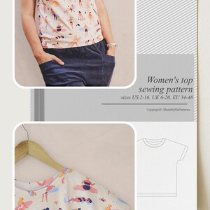 Patron de couture pour débutant très facile Patron de t-shirt femme Idée de tenue d'été Patron de chemisier PDF en téléchargement numérique Tutoriel Apprendre à coudre image 16