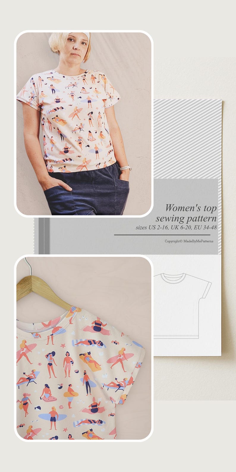 Patron de couture pour débutant très facile Patron de t-shirt femme Idée de tenue d'été Patron de chemisier PDF en téléchargement numérique Tutoriel Apprendre à coudre image 16