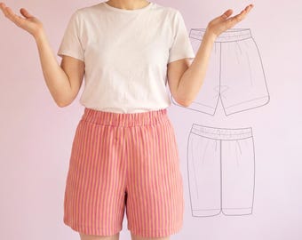 Women Shorts Pattern Summer Sewing Patterns PDF from MadeByMePatterns Very Easy Beginner Elastic Waist Project for Beach Outfit or Gym Wear