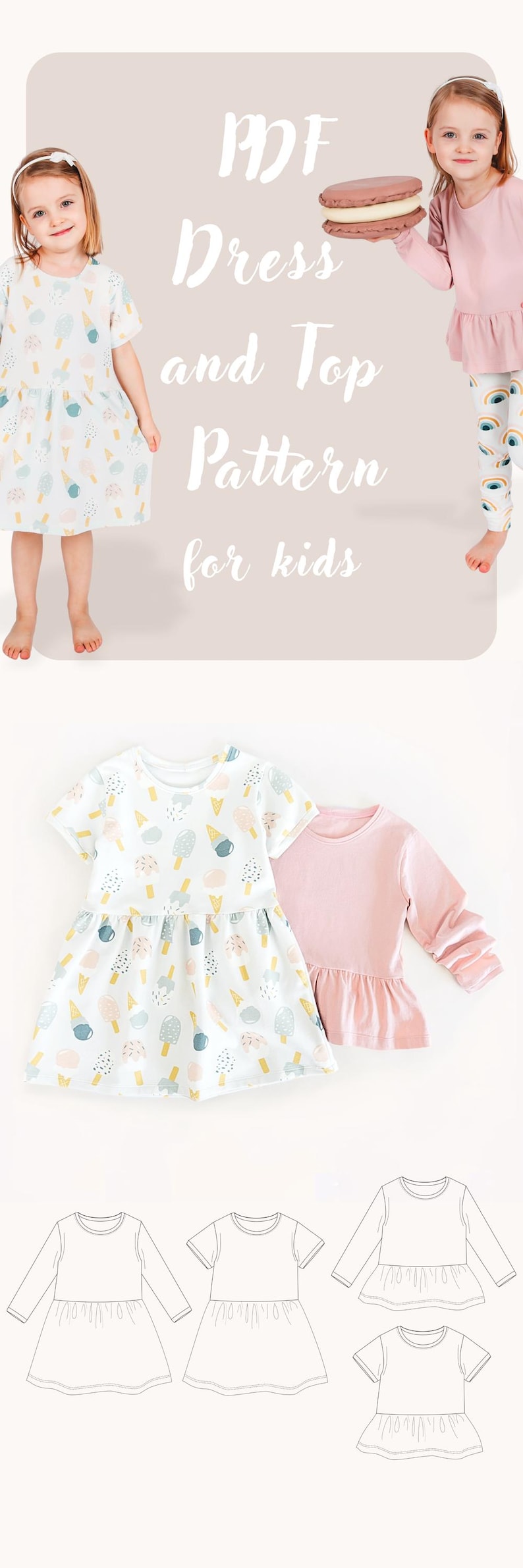 Girls Dress Sewing Pattern PDF Short Long Sleeve Peplum Top Pattern Bundle Kids Clothes DIY Project for Beginners Toddler Girl Gift to Sew image 17