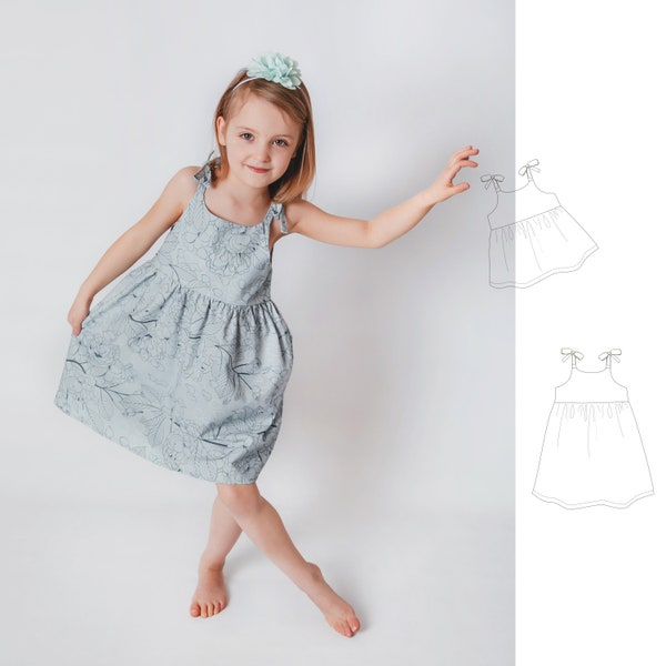 Kleid und Oberteil mit Krawatten Schnittmuster PDF | Mädchen Sommerkleid Muster | Baby Kleid Schnittmuster | Top gemustert