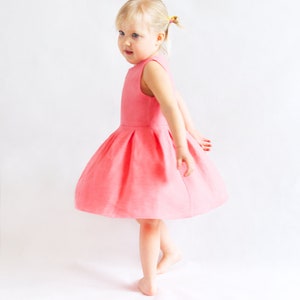 Handmade girls summer dress on toddler girl, sewn from beginner PDF sewing pattern