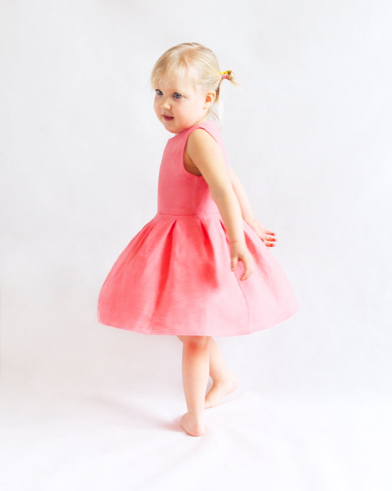 Handmade girls summer dress on toddler girl, sewn from beginner PDF sewing pattern