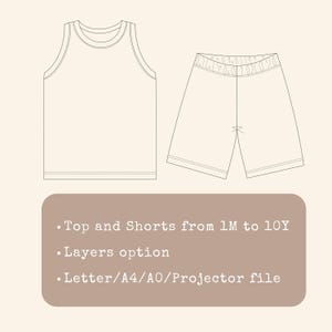 Tank Top & Boys Shorts Pattern Bundle Easy Beginner PDF Sewing Pattern for Kids Basketball Style Outfit Toddler Boy Knit Summer Set Idea image 2