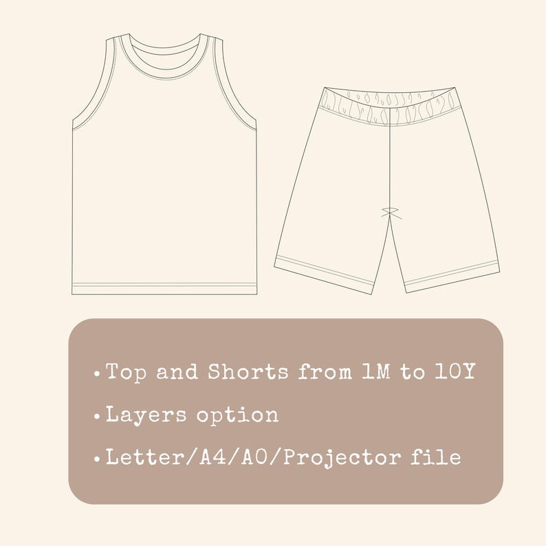 Tank Top & Boys Shorts Pattern Bundle Easy Beginner PDF Sewing Pattern for Kids Basketball Style Outfit Toddler Boy Knit Summer Set Idea image 2