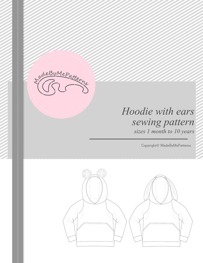 Hoodie with ears sewing pattern PDF, kids and baby sewing patterns pdf, hoodie pattern with projector files included image 7