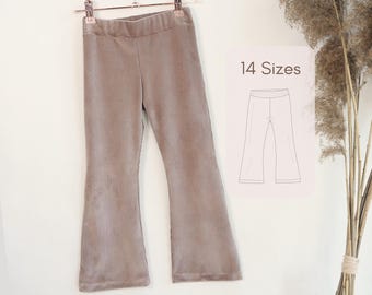 Patron de leggings évasés pour filles, patron de pantalon en jersey, tenue de yoga pour enfants, facile à coudre, cadeau pour bébé fille, projets d'automne pour débutants