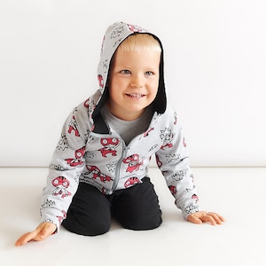 Patrón de costura en PDF para sudadera con cremallera para niños y niñas. Patrón de chaqueta para principiantes de punto con cremallera.