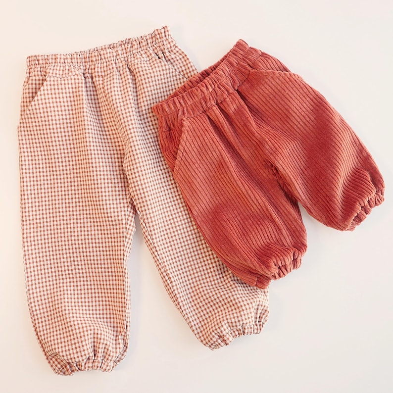 Handmade kids trousers created using an easy beginner sewing pattern.