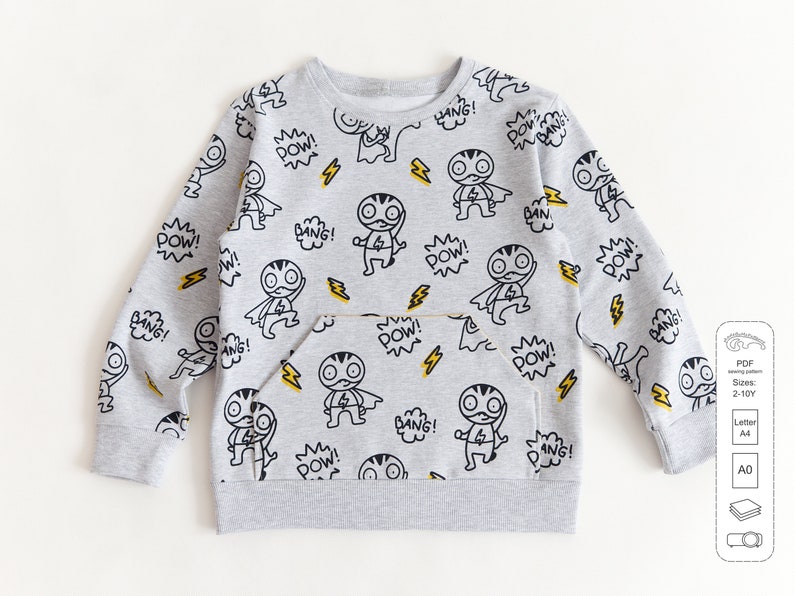 Kids sweatshirt sewing pattern PDF download, sewing patterns toddler, kids sewing patterns image 3