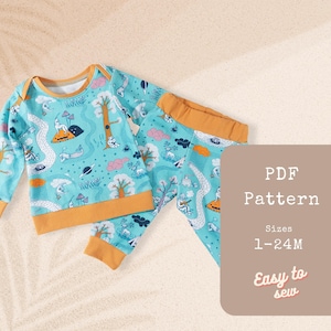 Baby Pajama Sewing Pattern PDF – Knit Lap Tee & Pants Set – Baby Clothes for Boys or Girls – Beginner Sleepwear Sewing Project