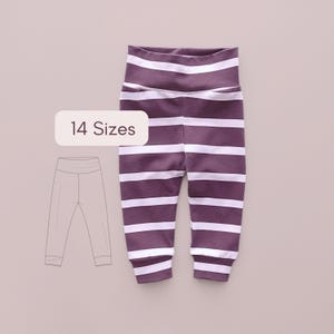Patrones de costura para bebés en PDF: leggings para principiantes, pantalones para niños pequeños, ideas de ropa para bebés, proyectos fáciles de coser para principiantes de MadeByMePatterns.