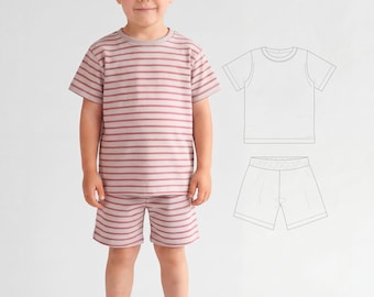 Toddler Set Pattern Top and Shorts Boys Clothes Sewing Pattern for Kids Lounge Summer Outfit Idea Beach Shorts & T-shirt Project Easy to Sew