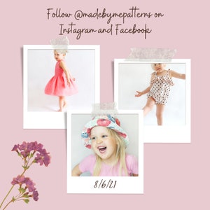 May include: Three Polaroid-style photos of children wearing different outfits. The top left photo shows a child wearing a pink dress. The top right photo shows a child wearing a polka dot dress. The bottom photo shows a child wearing a pink shirt and a floral hat. The date 8/6/21 is written on the bottom photo.