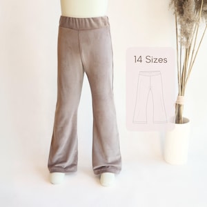 Mönster för utsvängda byxor för nybörjare, utsvängda leggings i PDF-format, syprojekt för babyflicka, leggings med klocka, yogakläder för barn