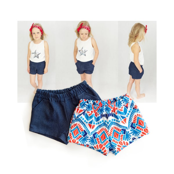 Girls shorts sewing pattern PDF | Easy to make shorts pattern and tutorial with projector files