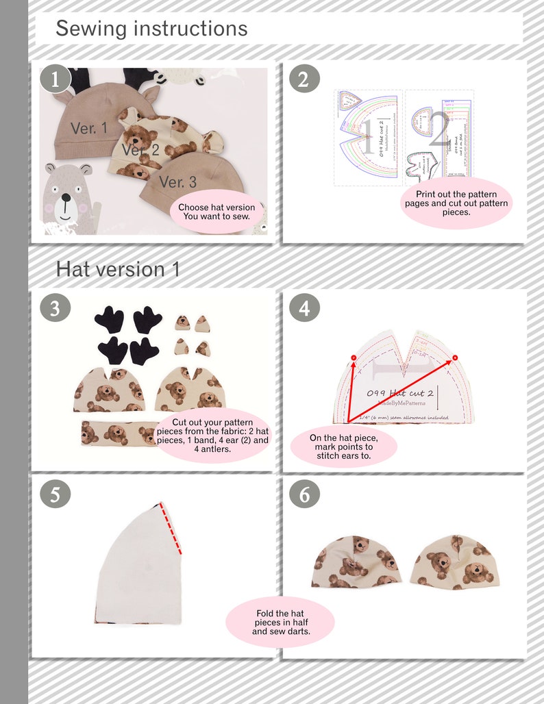 Cute baby hat pattern Newborn sewing pattern Christmas gift Ebook digital download image 9