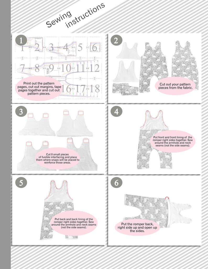 Overalls pattern, romper sewing pattern PDF, easy to sew jumpsuit sewing pattern, kids and baby romper pattern image 9