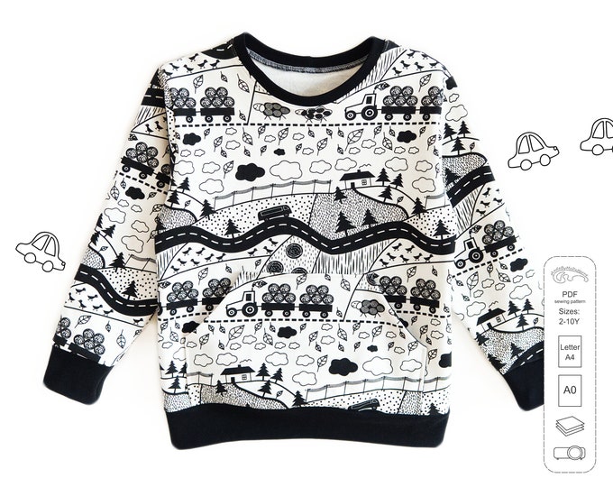 Kids sweatshirt sewing pattern PDF download, sewing patterns todler, kids sewing patterns