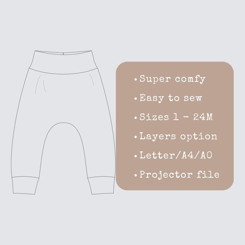 Baby Pants Pattern Easy to Sew Harem Pants Sewing Patterns PDF Knit Leggings DIY Shower Gift for Babies Clothes Ideas image 4